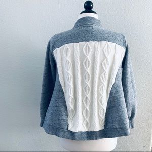 IZZUE mixed fabric gray cream knit back cardigan